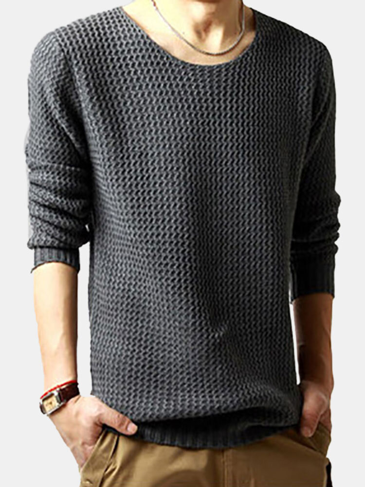 

Solid Color Casual Knitted Sweater, Black dark gray