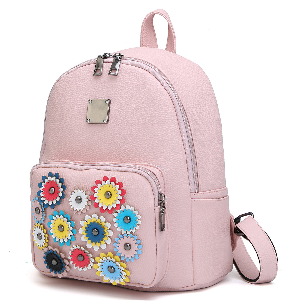 

3 PCS Grils Flowers Bag Shoulder Bag Backpack Students Casual Street Bag, Grey pink black