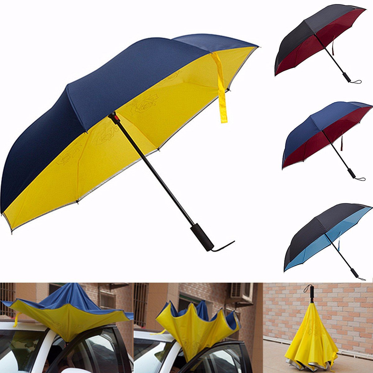 

Reverse Double Layer Foldable Umbrella Damp Proof wind Resistant Standing Rain Gear, Black/red/green black/red/blue black/green/red black/white
