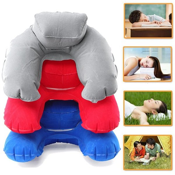 

U-Shape Inflatable Travel Pillow Air Cushion Neck Rest Supplies Plane Flight Nap Pillow, Grey