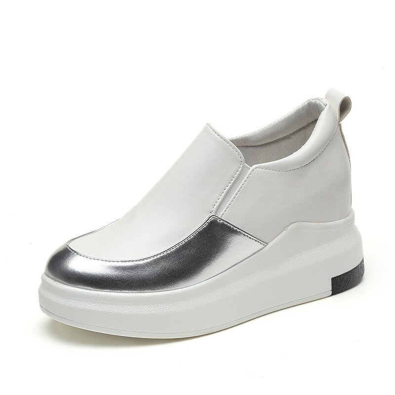 

Stylish Patented Leather Platform Sneakers, White black
