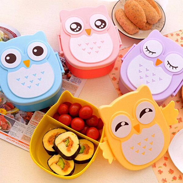 

900ml Cute Owl Lunch Box Food Fruit Storage Container Portable Bento Box Picnic, Purple blue yellow