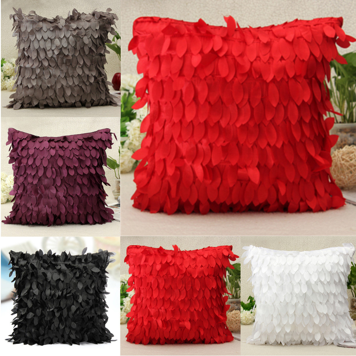 

Satin Leavese Design Pillow Case Home Office Car Cushion Cover, Red purple grey black white