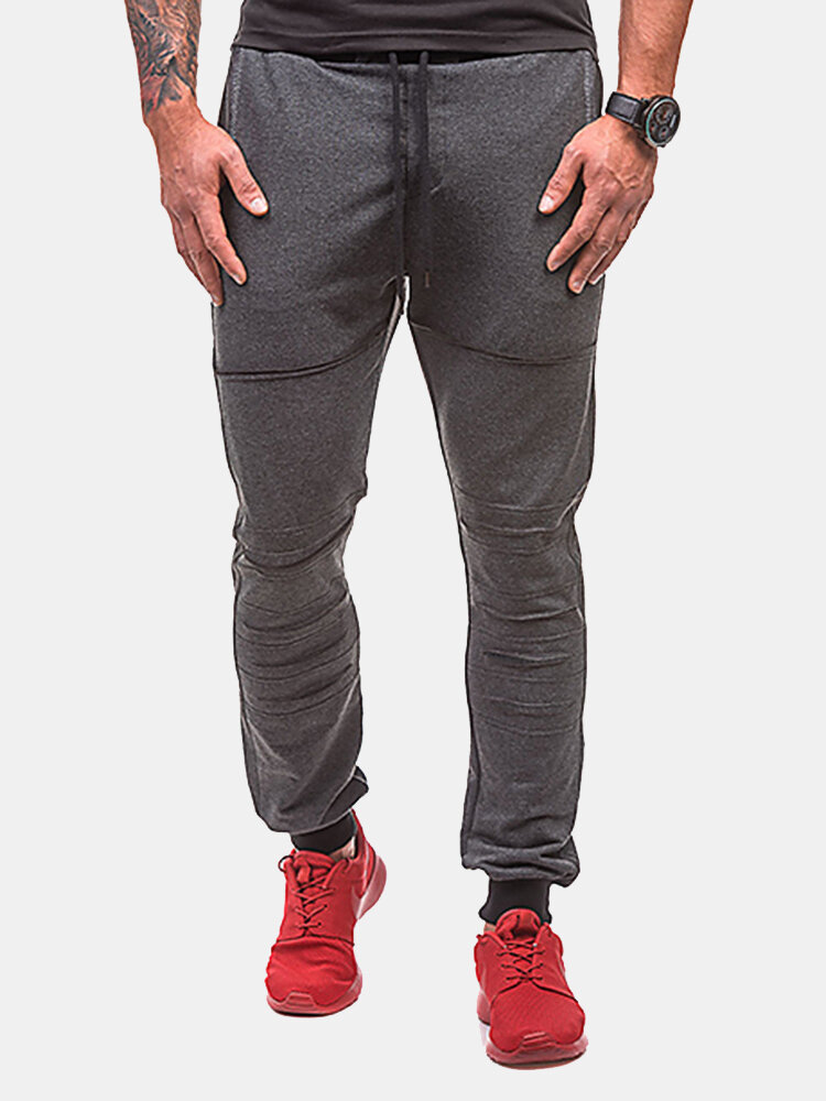 

Stylish Holes Design Slim Fit Jogger Pants, Black light gray dark gray