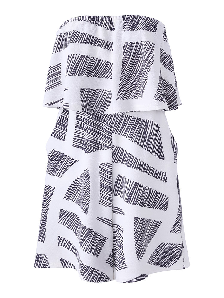 

Sexy Print Strapless Flouncing Jumpsuit For Women, Printed