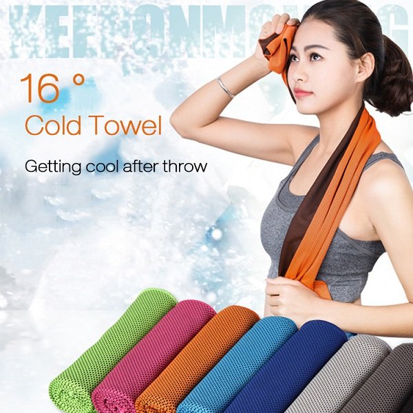 

31x100cm Microfiber Squishy Absorbent Summer Cold Towel Sports Travel Cooling Washcloth, Green yellow dark blue purple pink rose red