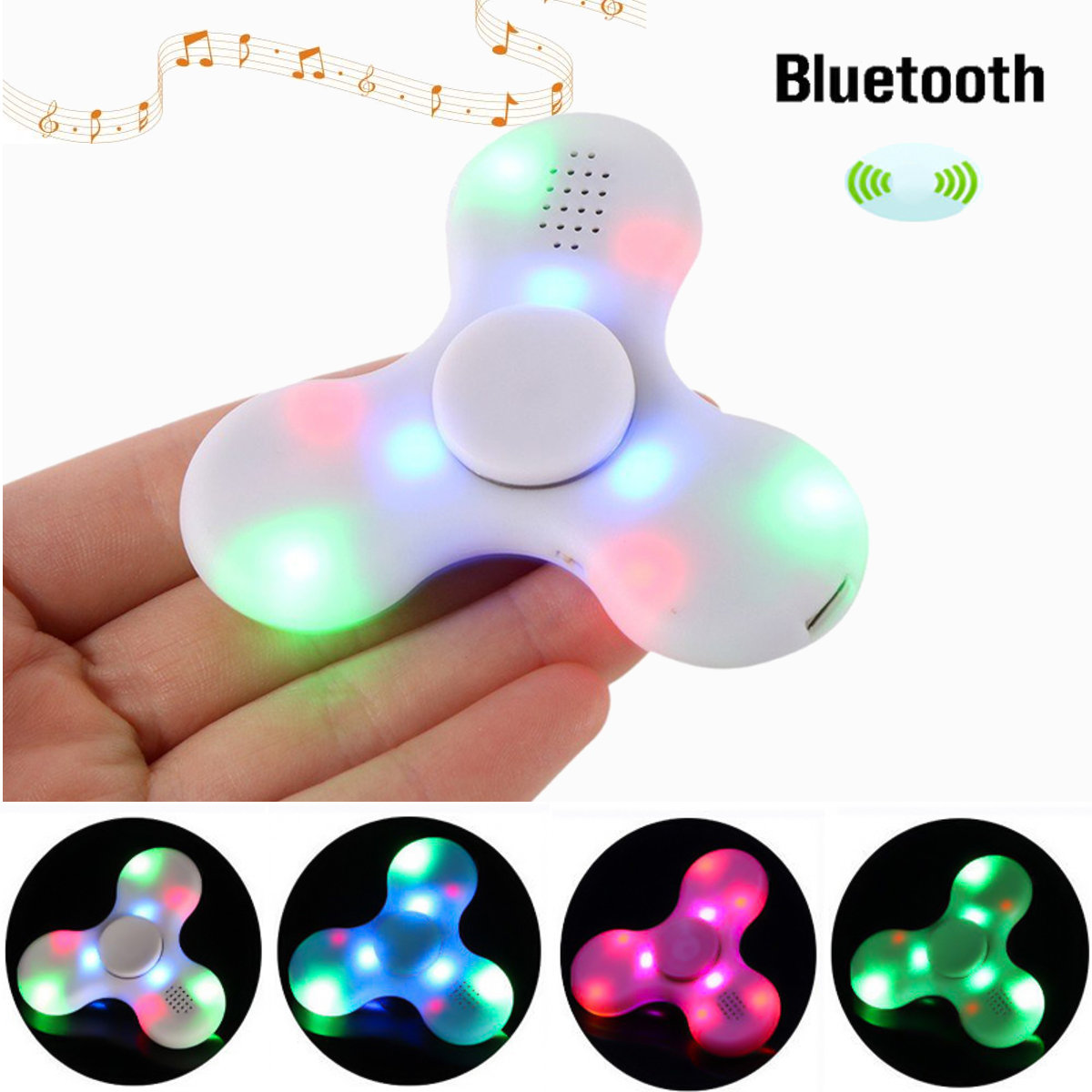 

Hand Spinner Chargeable Music LED Fidget Spinner Finger Focus Reduce Stress Gadget, White pink blue green
