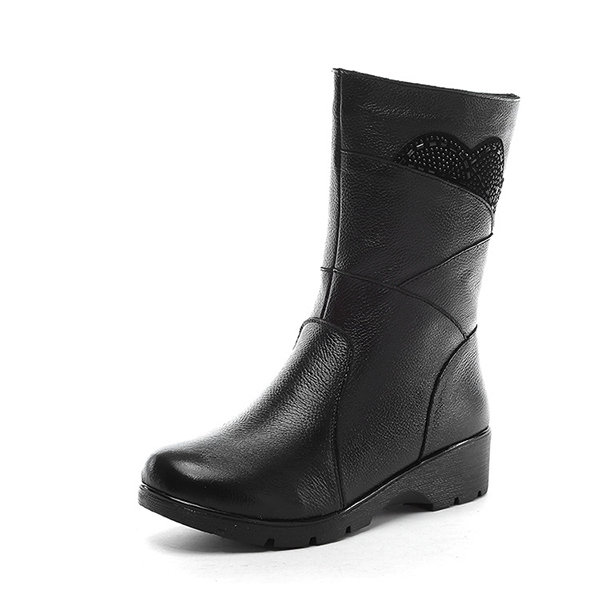 

Rhinestones Zipper Fur Lining Warm Boots, Black