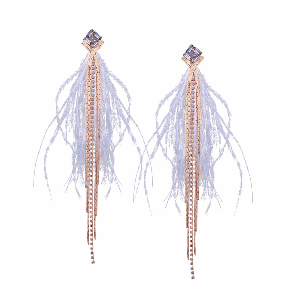 

Fashion Rhinestones Feather Drop Earrings, Pink army green white