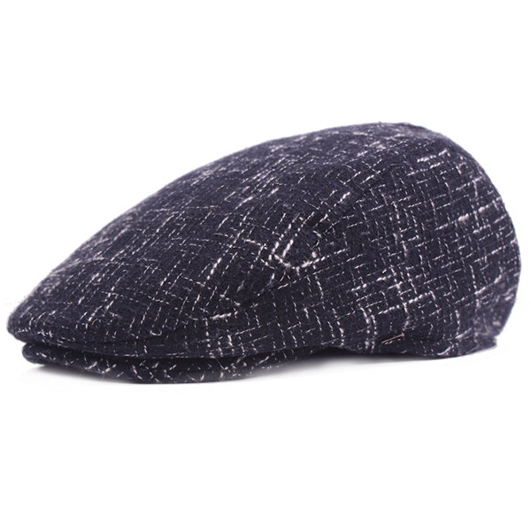 

Mens Winter Warm Felt Knitted Beret Hat, Black grey
