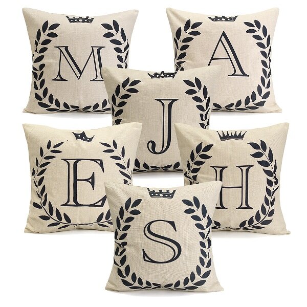 

English Letters Olive Branch Pattern Bed Throw Pillow Case Cushion Cover Home Sofa Decor, White