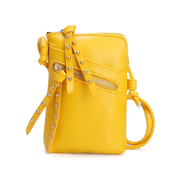 

Women Soft Thinnest PU Leather 5.5inch Phone Bag Rivet Shoulder Bags Crossbody, White yellow green black gray pink