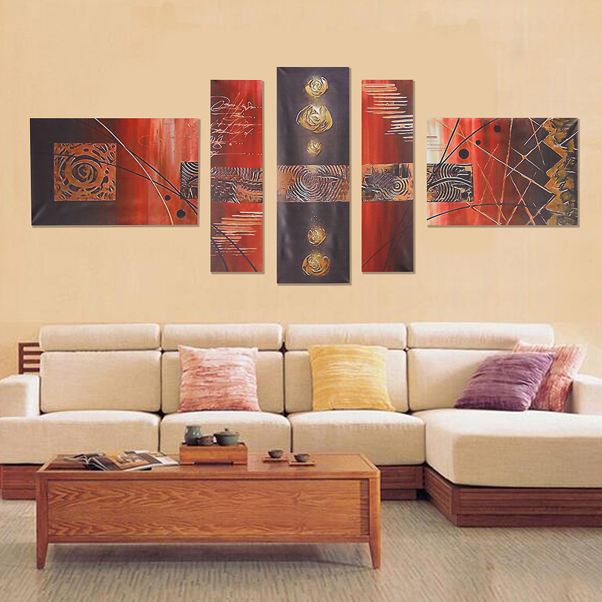

5PCS Unframed Modern Combined Abstract Art Oil Painting Canvas Wall Decor