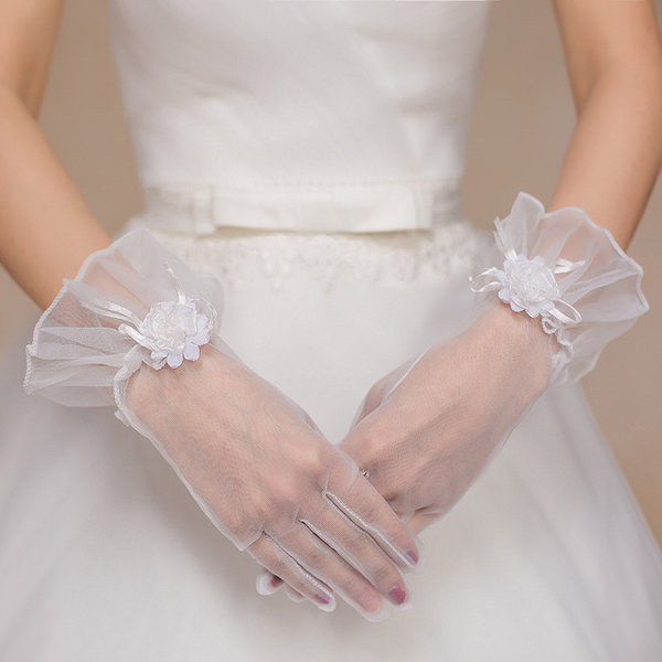 

Beautiful Bride Full Fingers Lace Gloves Decorative Flowers Wedding Dress Accessories, White