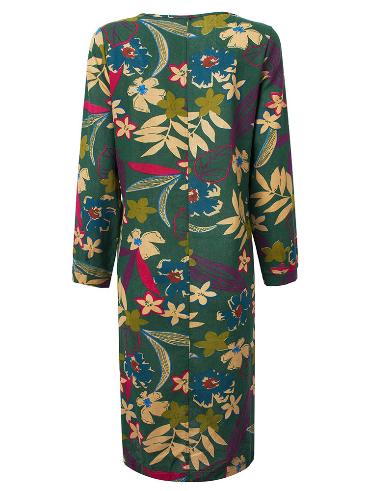 Hot saleVintage Women Long Sleeve O Neck Floral Printed Pocket Dress ...