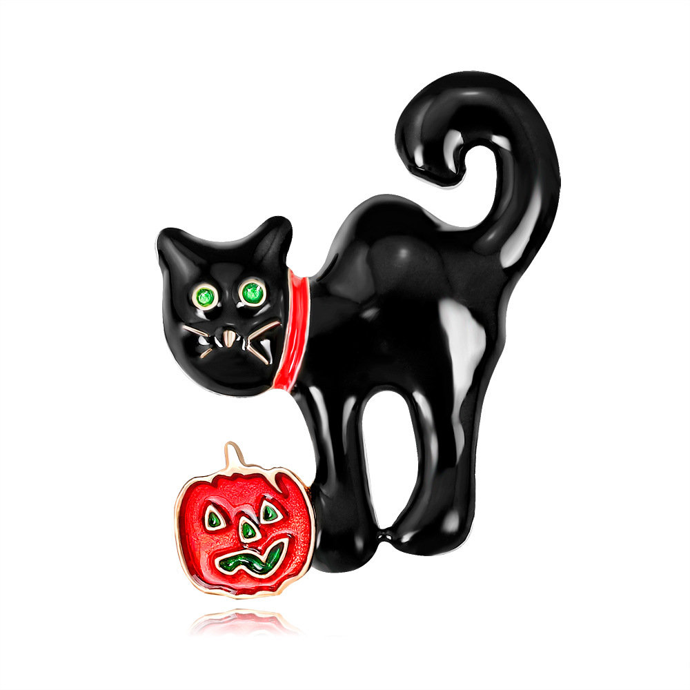 

Funny Unisex Cat with Pumpkin Pin, Black