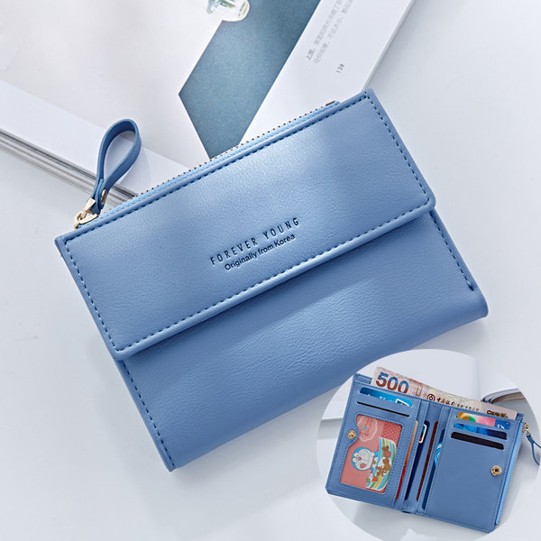 

Women Elegant Short Wallet PU Leather Card Holder Coins Bag Purse, Blue pink gray dark pink