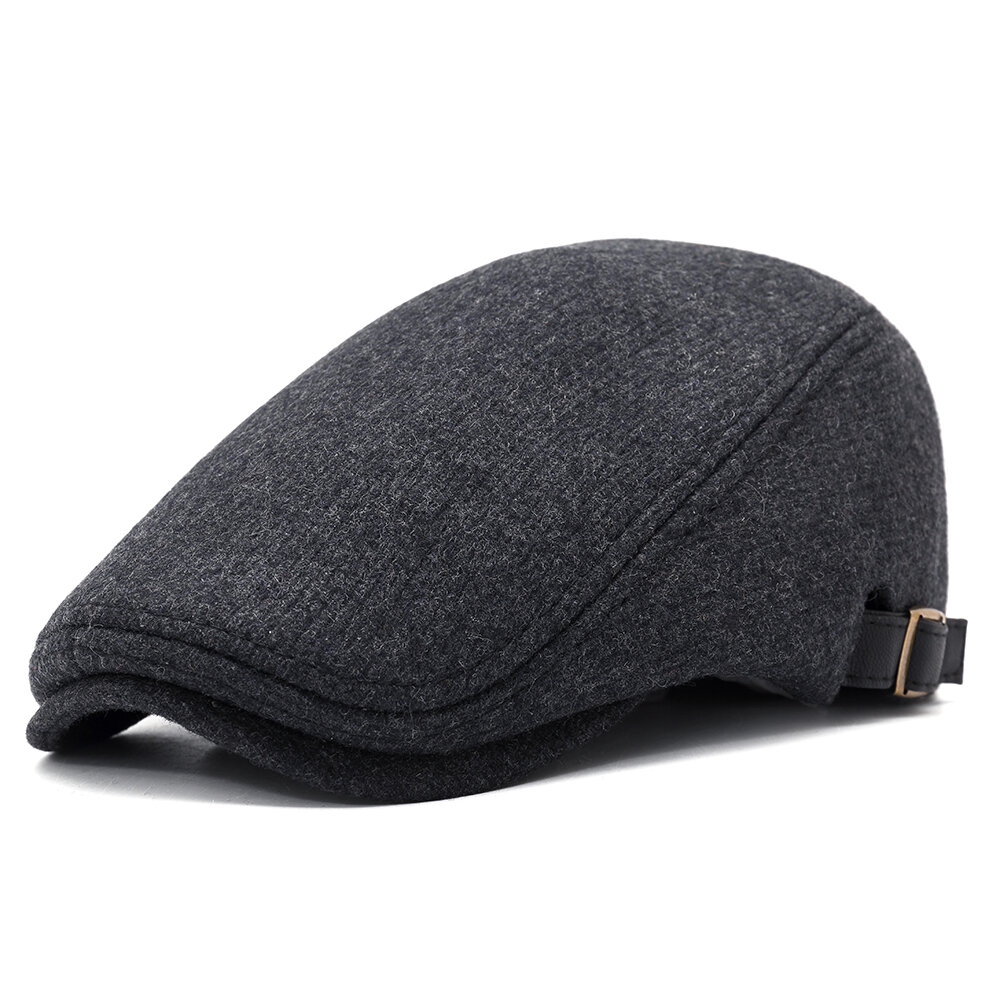 

Mens Winter Thicken Warm Woolen Beret Hat, Black grey