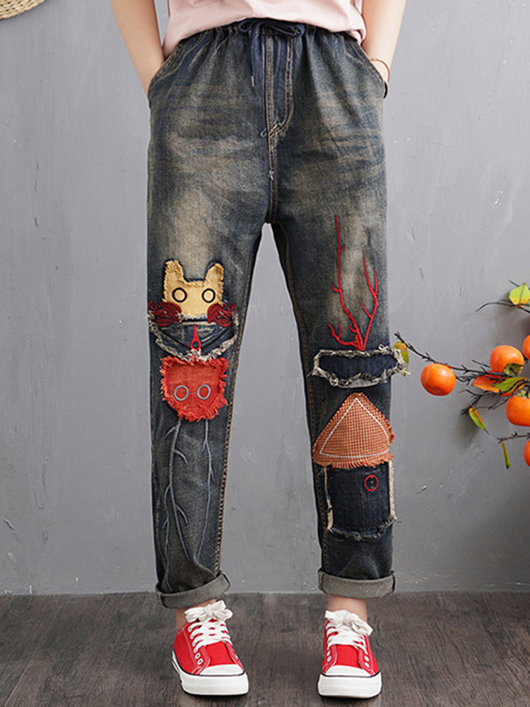 

Embroidery Vintage Denim Pants, As picture shows