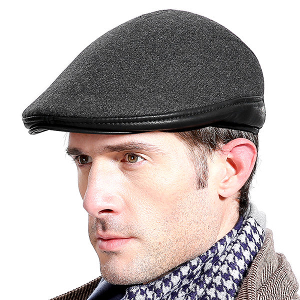 

Men With Ear Flaps Windproof Beret Hat, Grey black