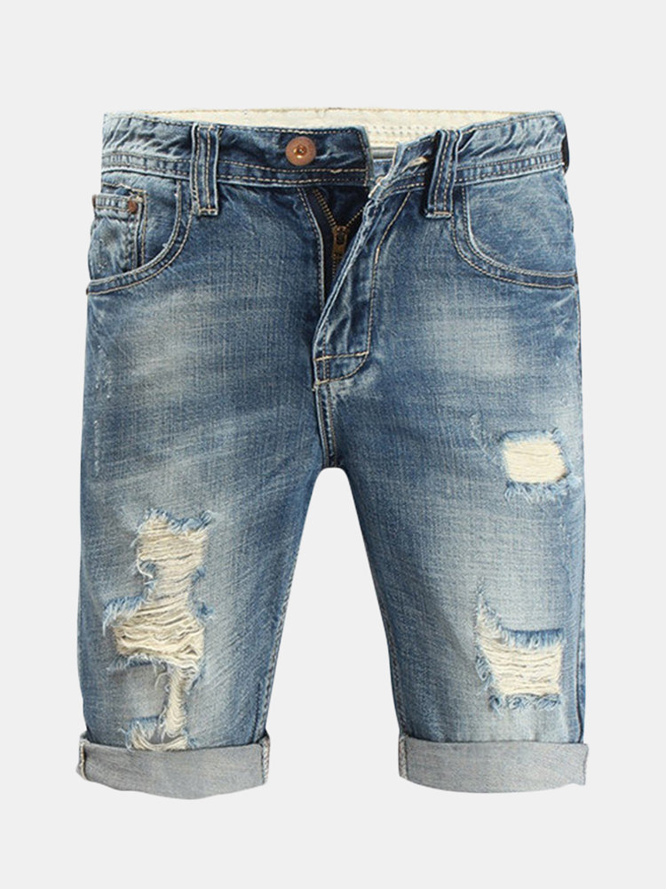 Summer Overknee Stylish Worn Hole Jeans Stone Washed Denim Shorts ...