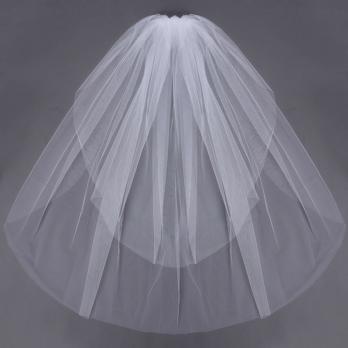 

2 Layers Bride Bridal Elbow Length Cut Edge Wedding Veil With Comb, White white