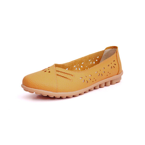 

Leather Hollow Out Strappy Breathable Soft Slip On Flat Loafers, White black yellow blue orange