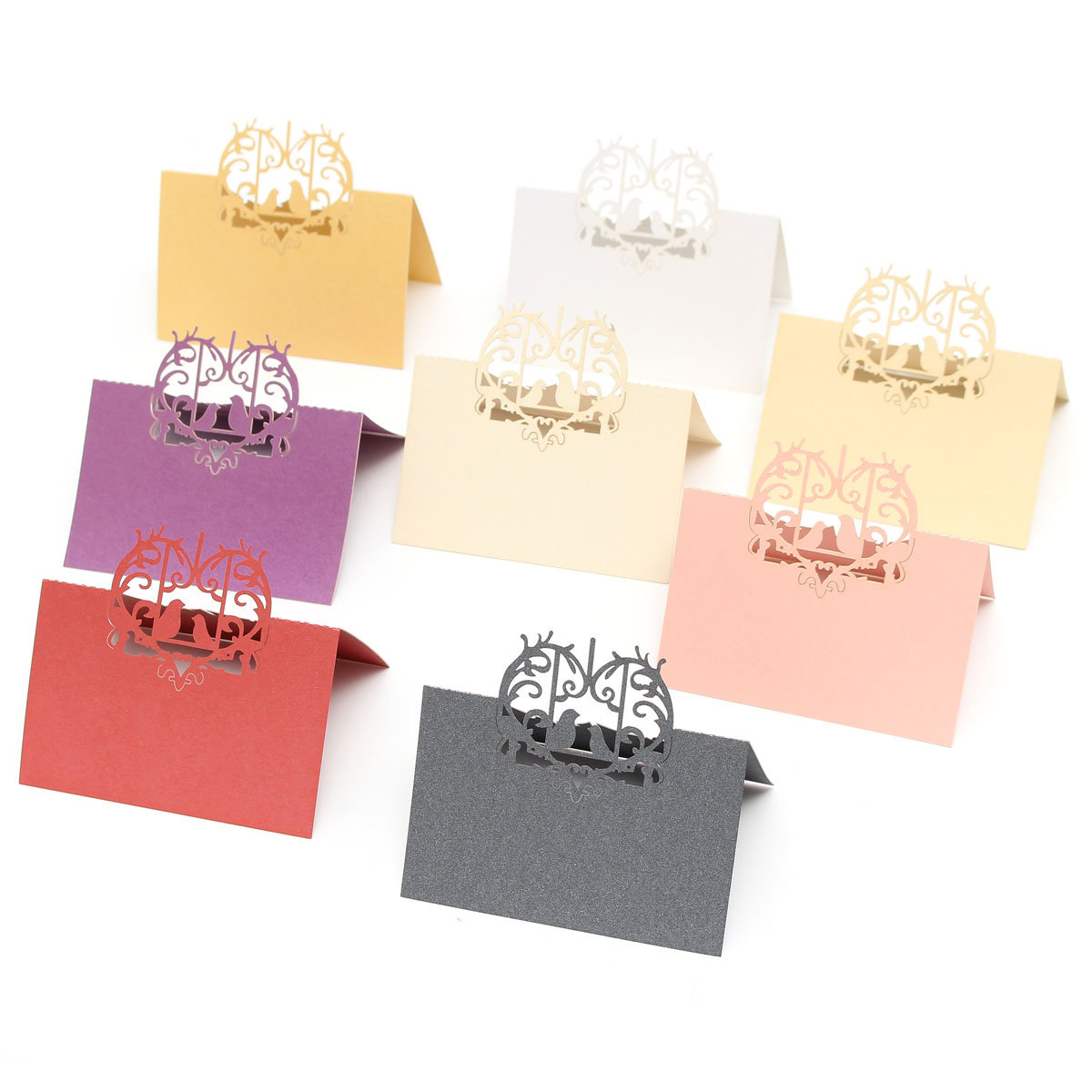 

10Pcs Laser Cut Love Birds Table Name Place Cards Wedding Party Favor Gift Accessories, White white pink red black gold purple