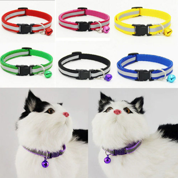 

Pet Dog Cat Adjustable Collars Puppy Buckle and Clip for Lead Safety with Bell, Blue black red yellow rose red