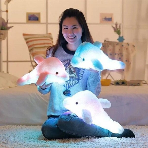 

Colorful LED Light Dolphin Plush Toy, Sky blue white pink