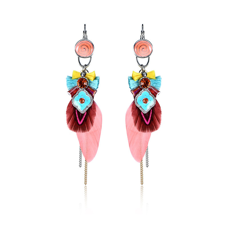 

Bohemian Colorful Feather Ear Drop, Red