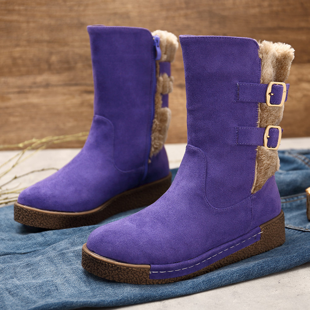

LOSTISY Furry Casual Flat Boots, Gray purple black
