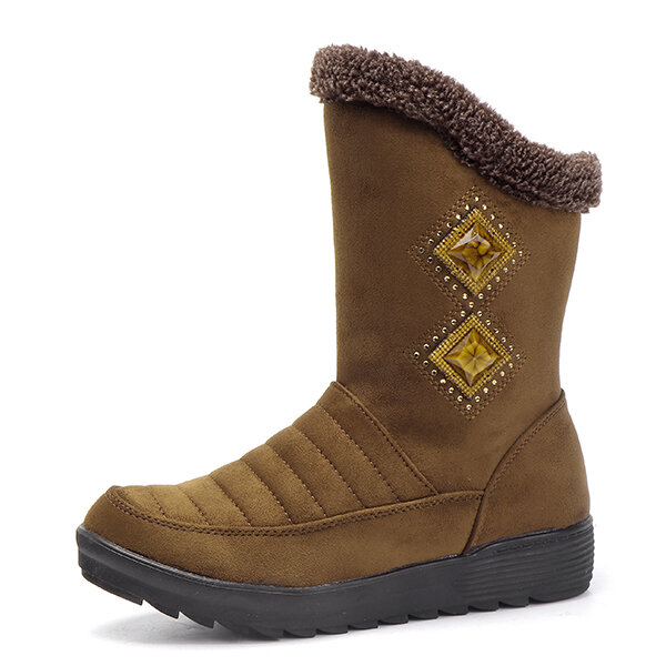 

Rhinestone Fur Lining Warm Boots, Camel black