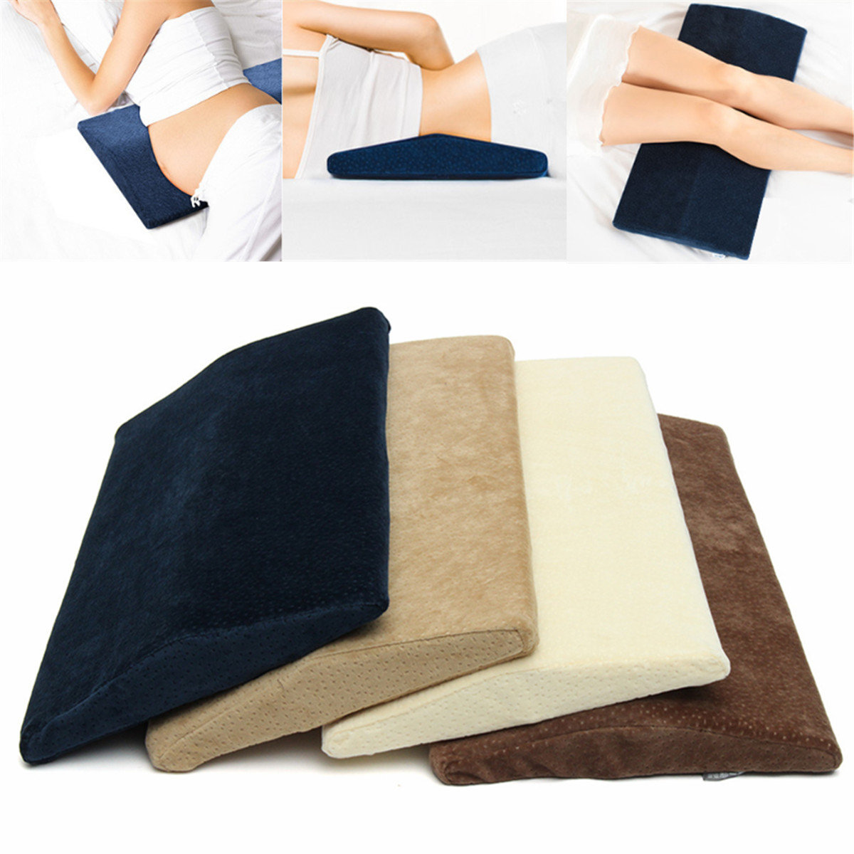 

Lumbar Memory Foam Pillow Triangle Sleeping Waist Back Support Cushion Pad, Coffee white brown navy