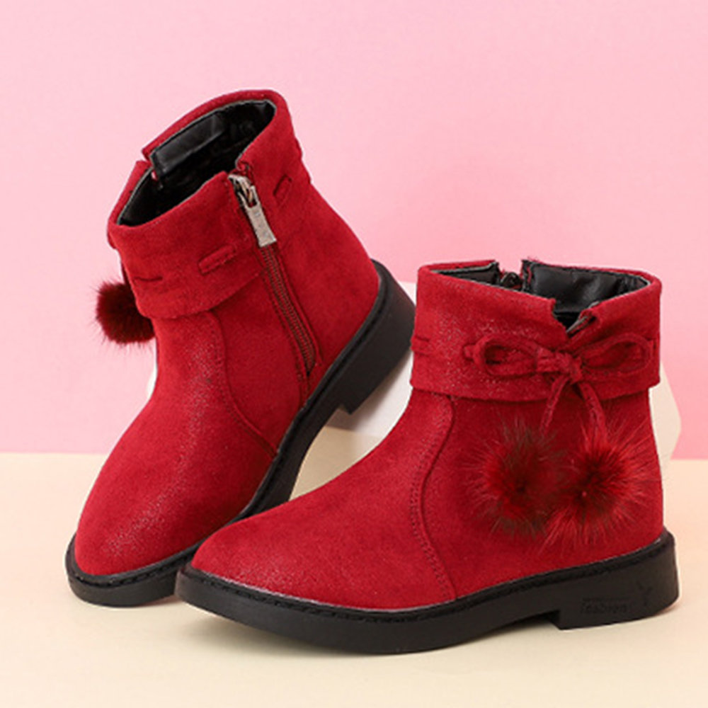 

Girls Suede Bowknot Fur Ball Boots