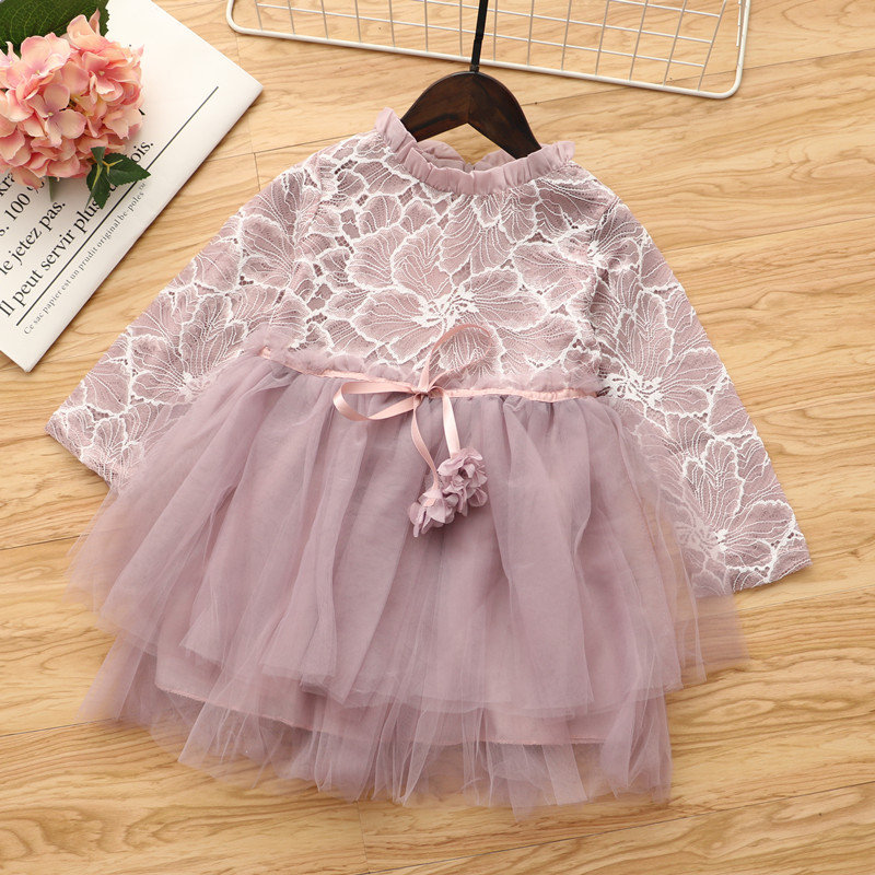 

Lace Flower Girls Tulle Dress For 1Y-5Y, White pink purple