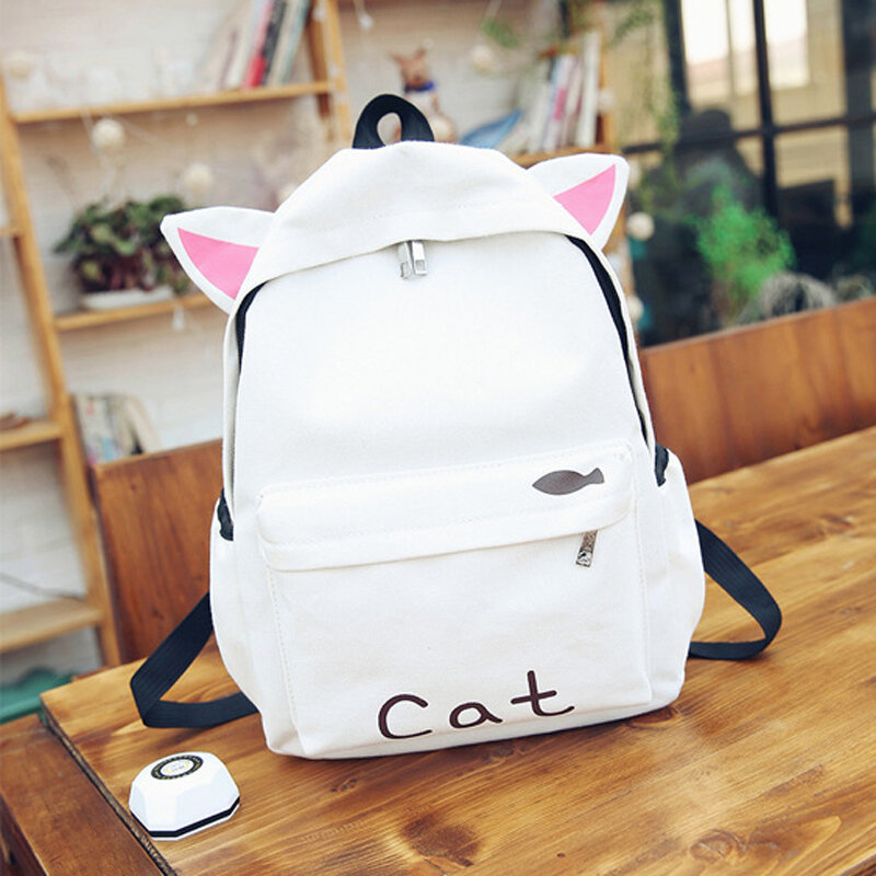 

Women Canvas Cute Rabbit Cartoon Backpack Students Cute Schoolbag, White pink coffee
