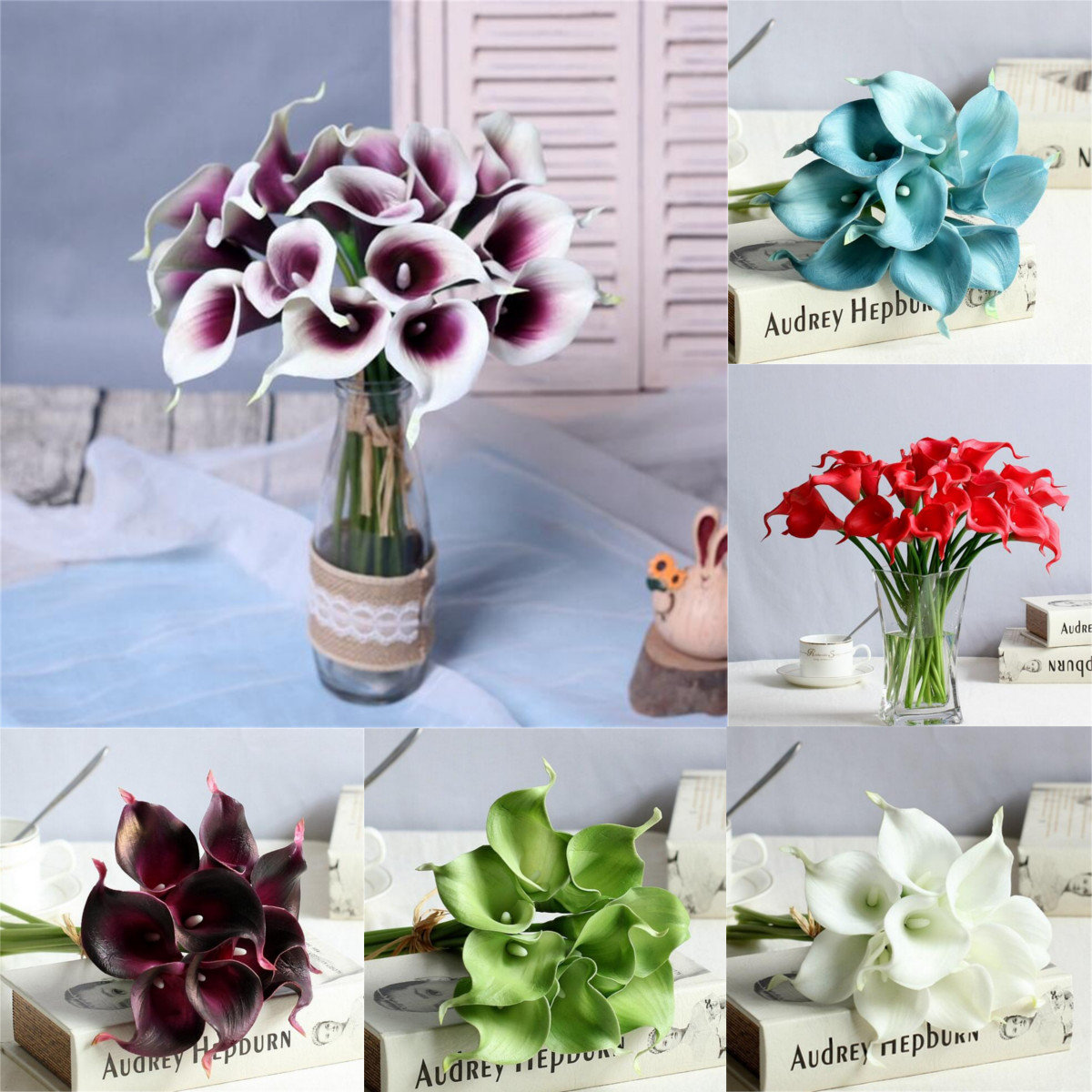 

10Pcs Real Touch Calla Lily Artificial Flowers, Green red purple light blue white