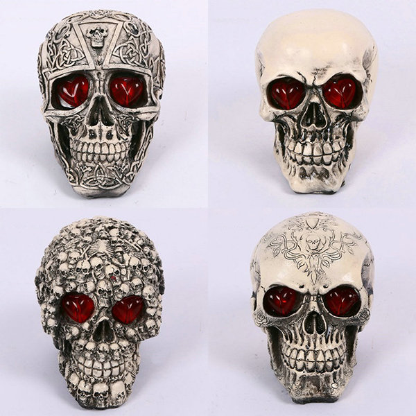 

LED Eyes Homosapiens Skull Human Skeleton Head Halloween Prop Decor, White