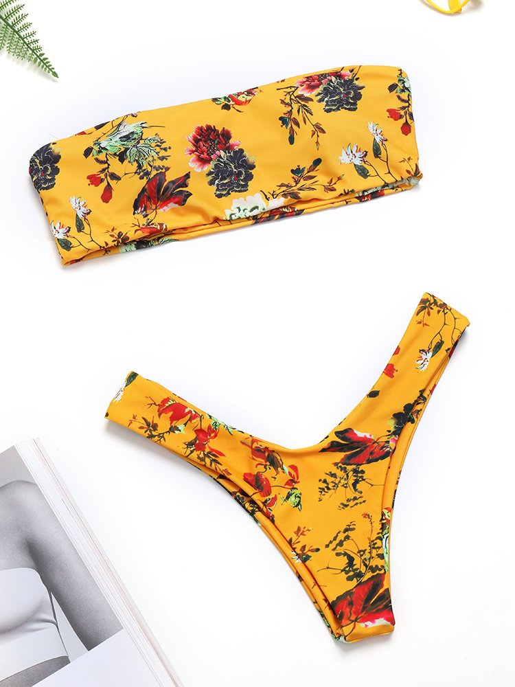 

Printing Sexy Bandeau Thong Bikini, Yellow