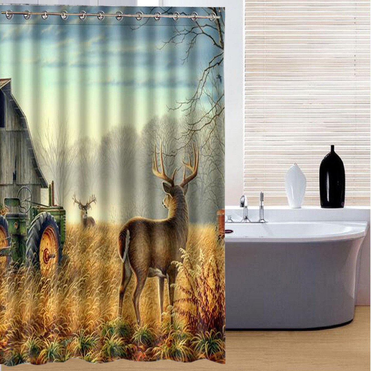 

150X180cm Sika Deer Pringting Waterproof Bathroom Curtain Polyester Fabric Bath Curtain