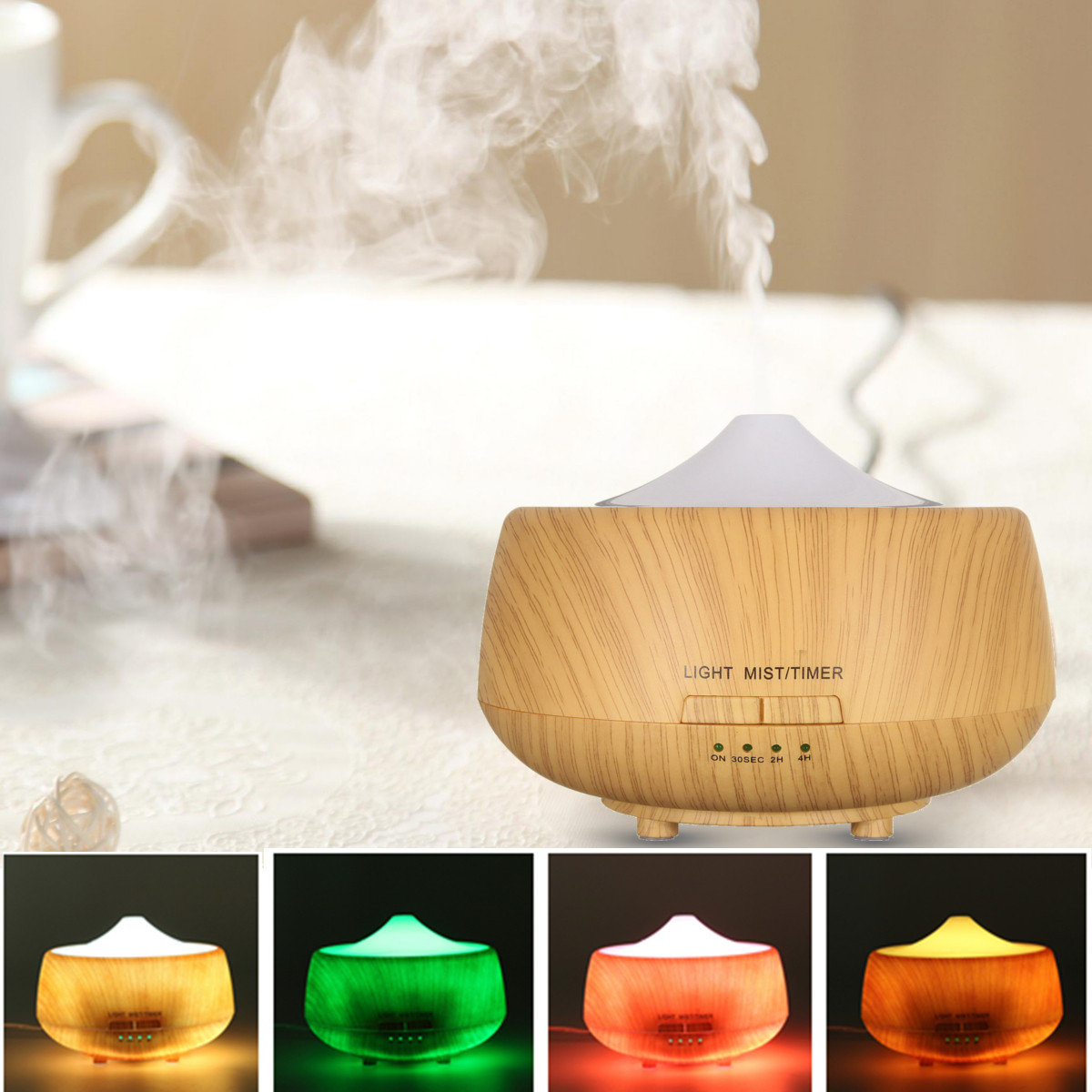 

Ultrasonic Color-changing Humidifier Light Wood Grain LED Aroma Diffuser Aromatherapy Spa Essential, White