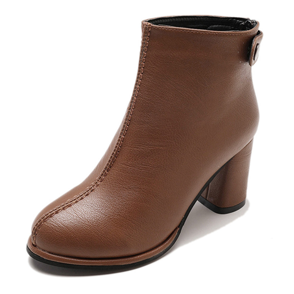 

Warm Lined Zipper Chunky Heel Boots, Black white brown