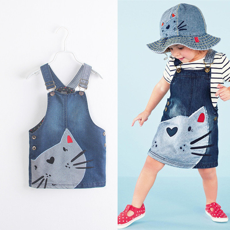 

Cat Print Girl Suspender Dresses For 2Y-9Y, Blue