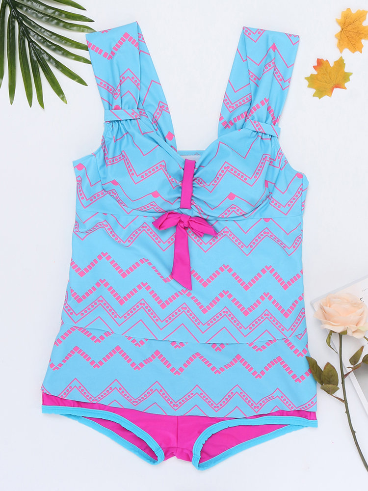 

Wave Printed Wide Strap Tankinis, Pink yellow blue purple
