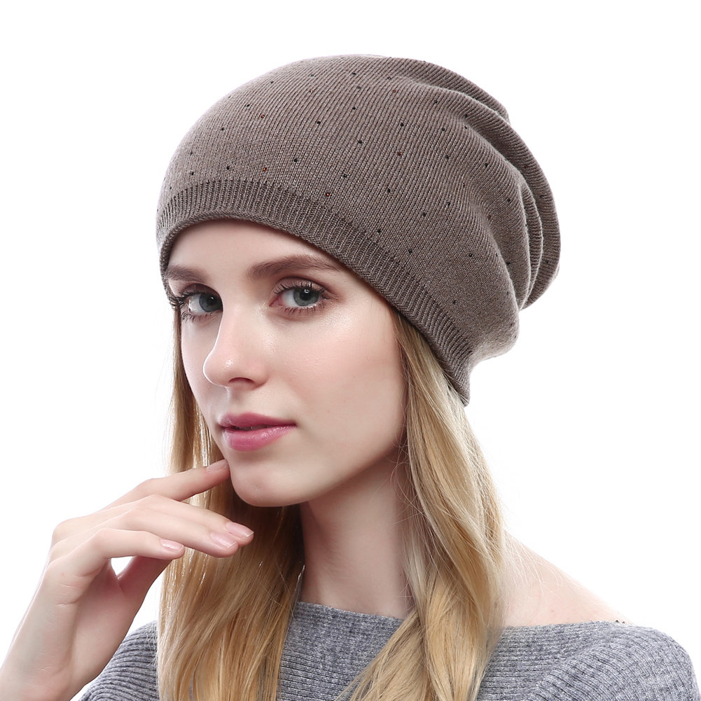 

Women Winter Cashmere Soft And Smooth Knitted Hats, Black khaki white