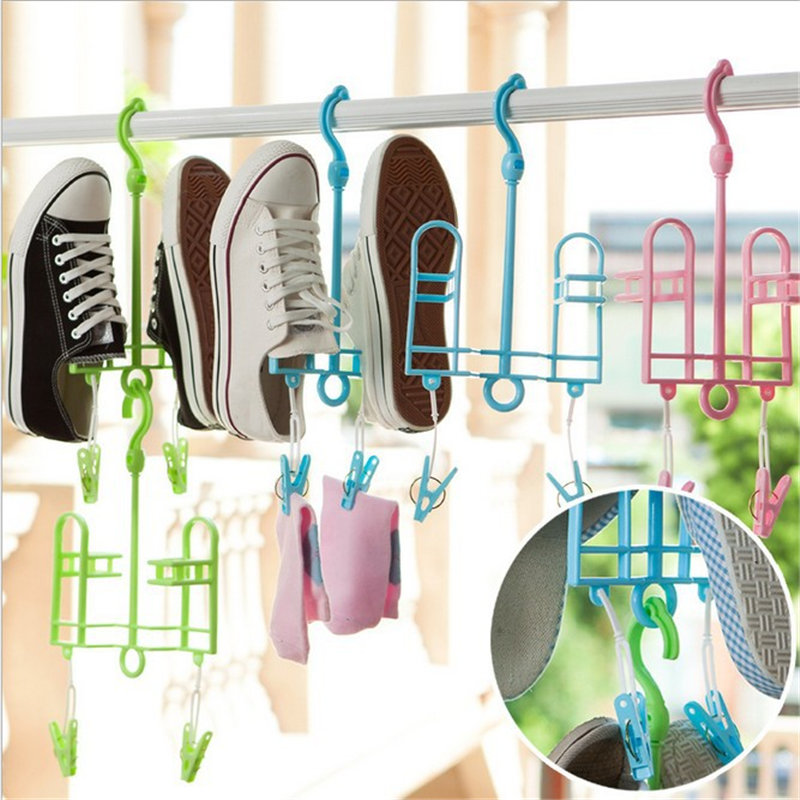

Windproof Sun Drying Racks Balcony Shoes Hanging Shoes Hooks Holders, Grey pink blue green