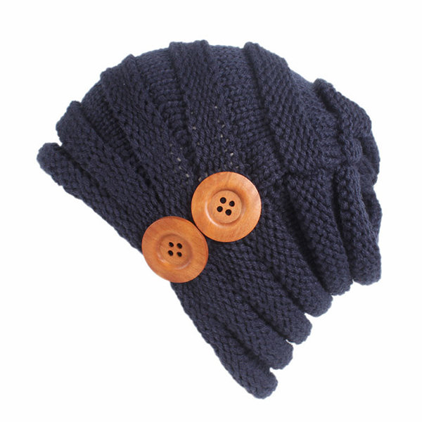 

Thicken Knitted Mix Color Beanies Hat With Button, Black grey white khaki navy