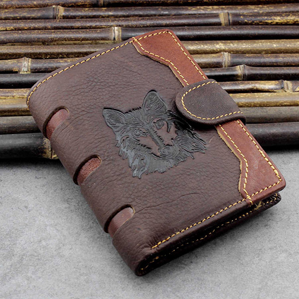 

Genuine Leather Retro Wolf Totem Wallet Male Purse Coin Bag