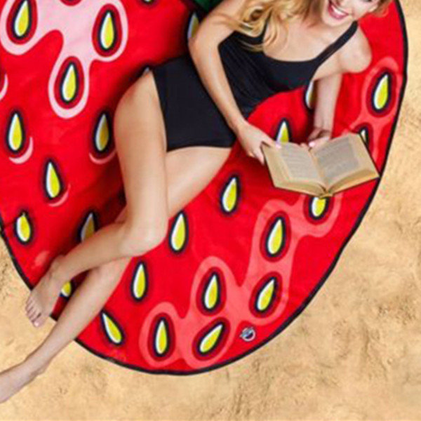 

Women Summer Cartoon Fruit Strawberry Beach Towel Casual Travel Sunscreen Shawl Scarf, Red